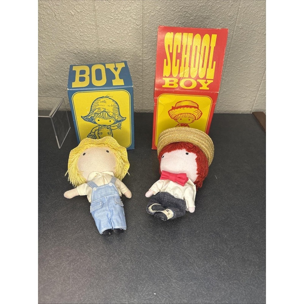 VTG Set of 2 Original Joan Walsh Anglund Pocket Dolls "Boy & Boyl" 1965 IOB